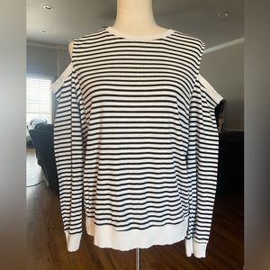 Caslon Black and White Stripe Cold Shoukder Long Sleeve Tops size large
